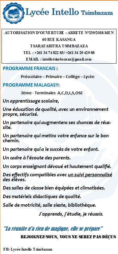 Lycée Intello Tsimbazaza : une école de confiance pour l’avenir de votre enfant